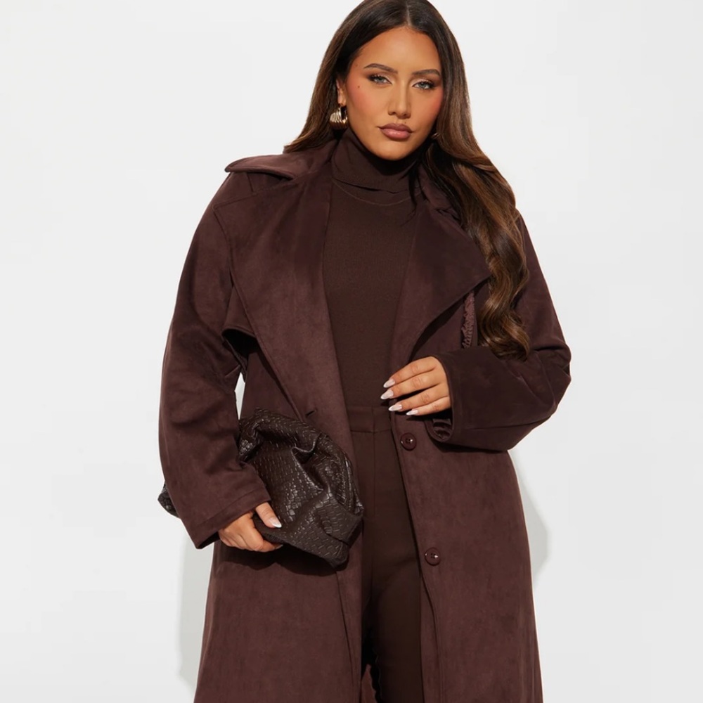Topic of Conversation Faux Suede Trench Coat - Chocolate